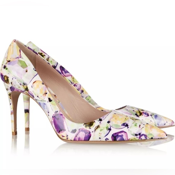 MIU MIU Patent Leather Jewel Printed Pointed Toe Heels Size 39 VGUC - Picture 2 of 11